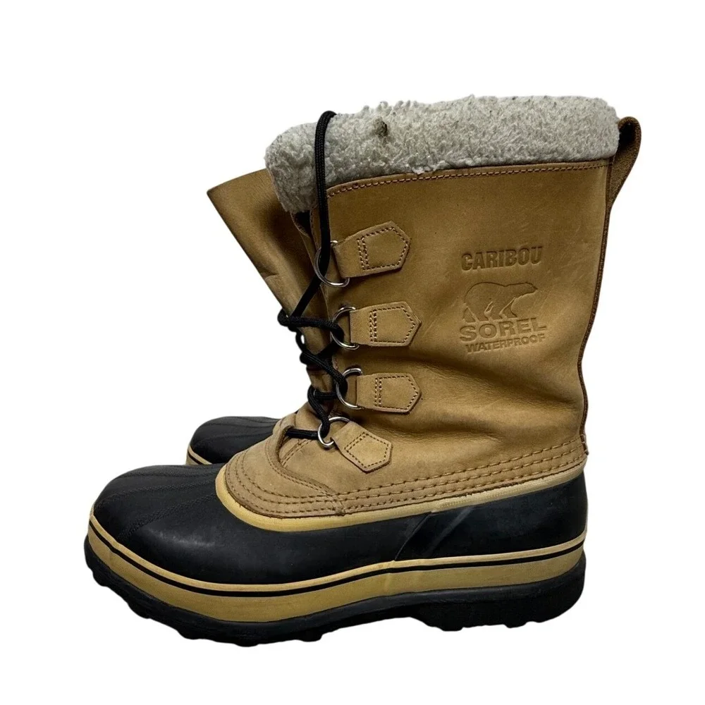 Sorel Caribou Men's Size 12 Waterproof Insulated Winter Snow Boots Tan Black